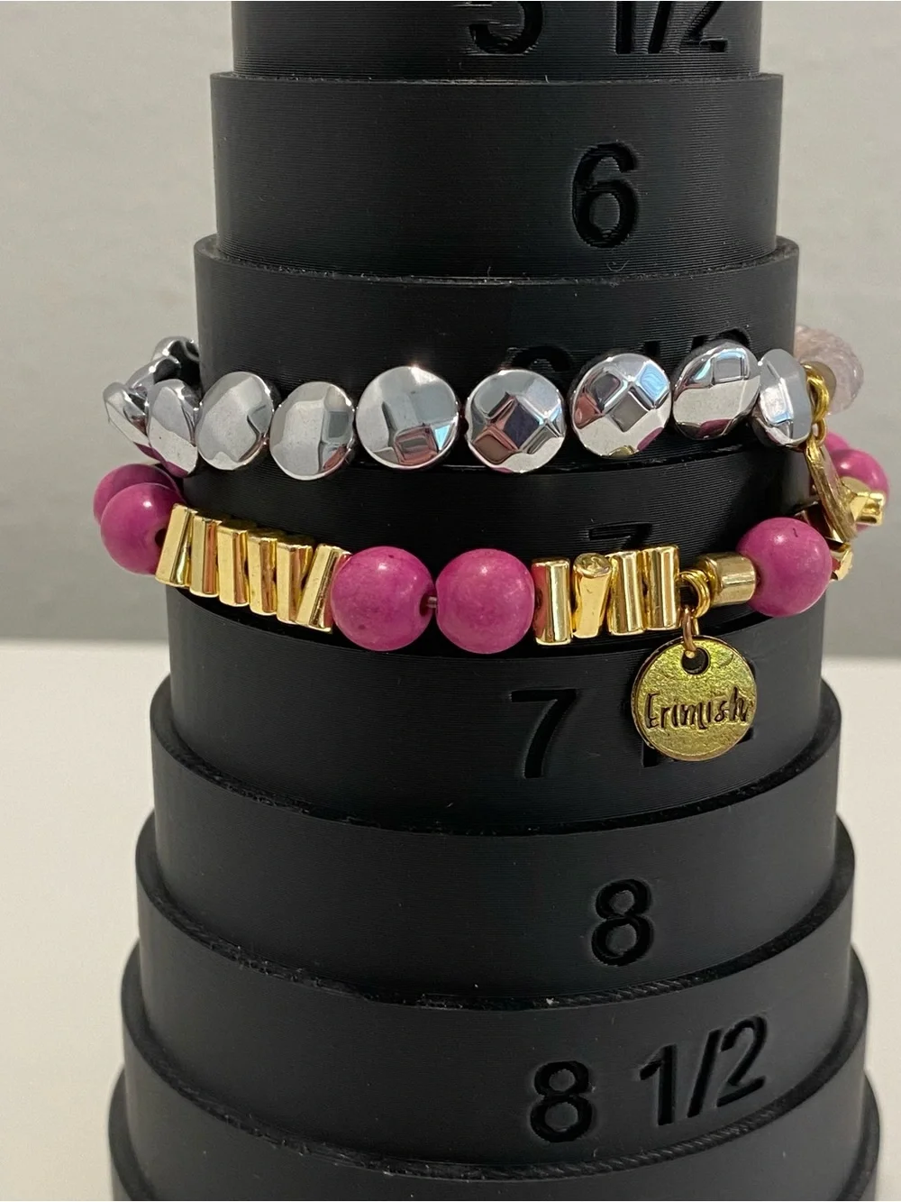 Erimish Beaded Bracelet Stack Set Stretch Layered Gemstone Silvertone Goldtone
